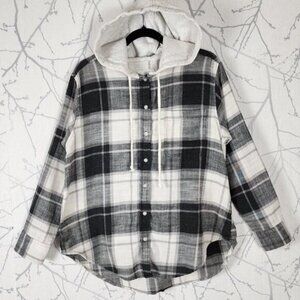 American Eagle Cotton Blend Button Front Hooded Flannel Shirt